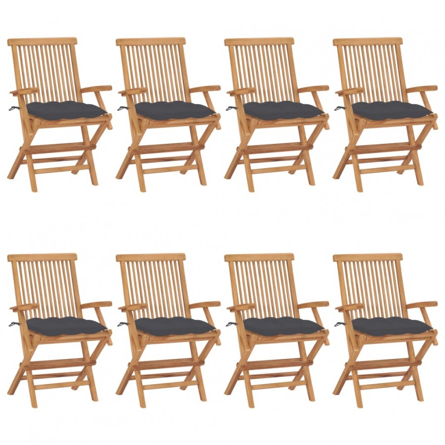 Chaises de jardin avec coussins anthracite 8 pcs Teck massif