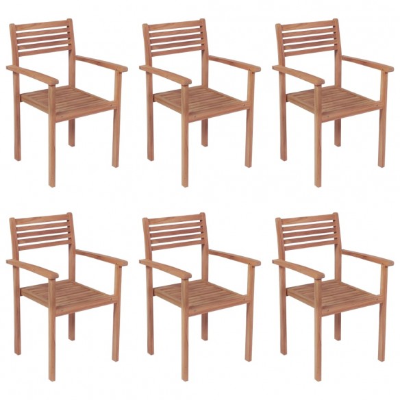 Chaises de jardin empilables avec coussins 6 pcs Teck solide