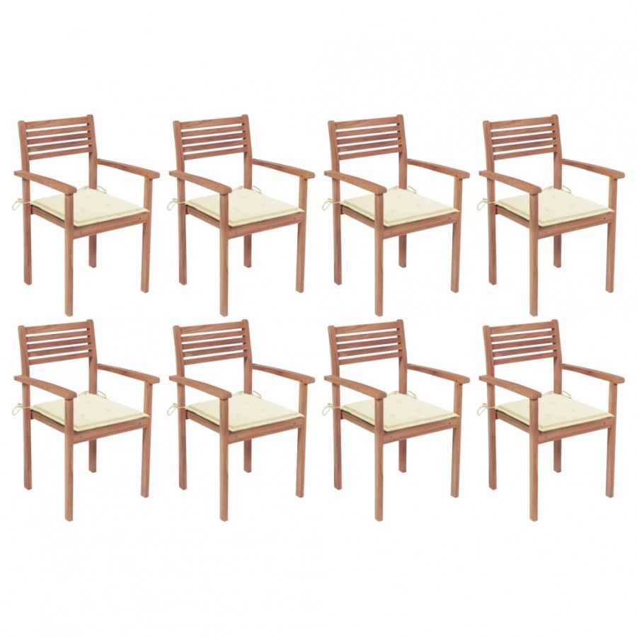 Chaises de jardin empilables avec coussins 8 pcs Teck solide