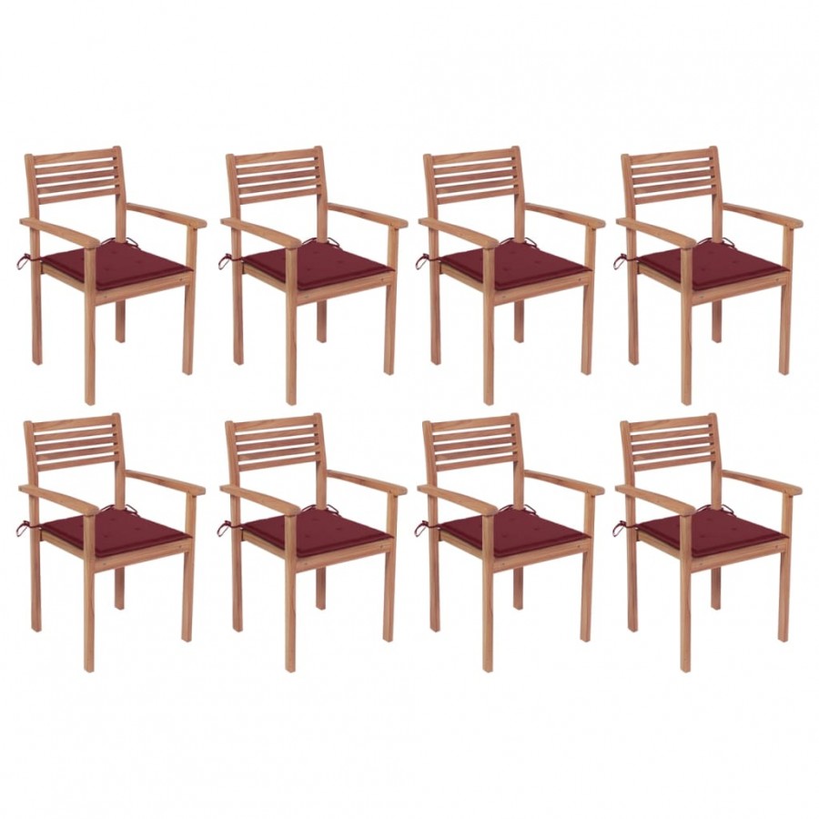 Chaises de jardin empilables avec coussins 8 pcs Teck solide