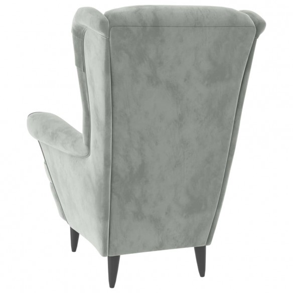 Fauteuil à oreilles avec tabouret gris clair velours