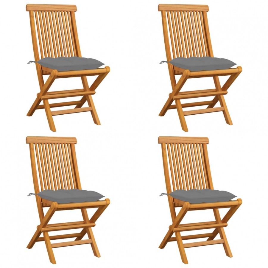Chaises de jardin avec coussins gris 4 pcs Bois de teck massif