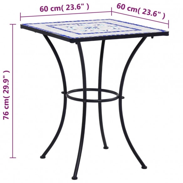 Table de bistro mosaïque Bleu et blanc 60 cm  Céramique