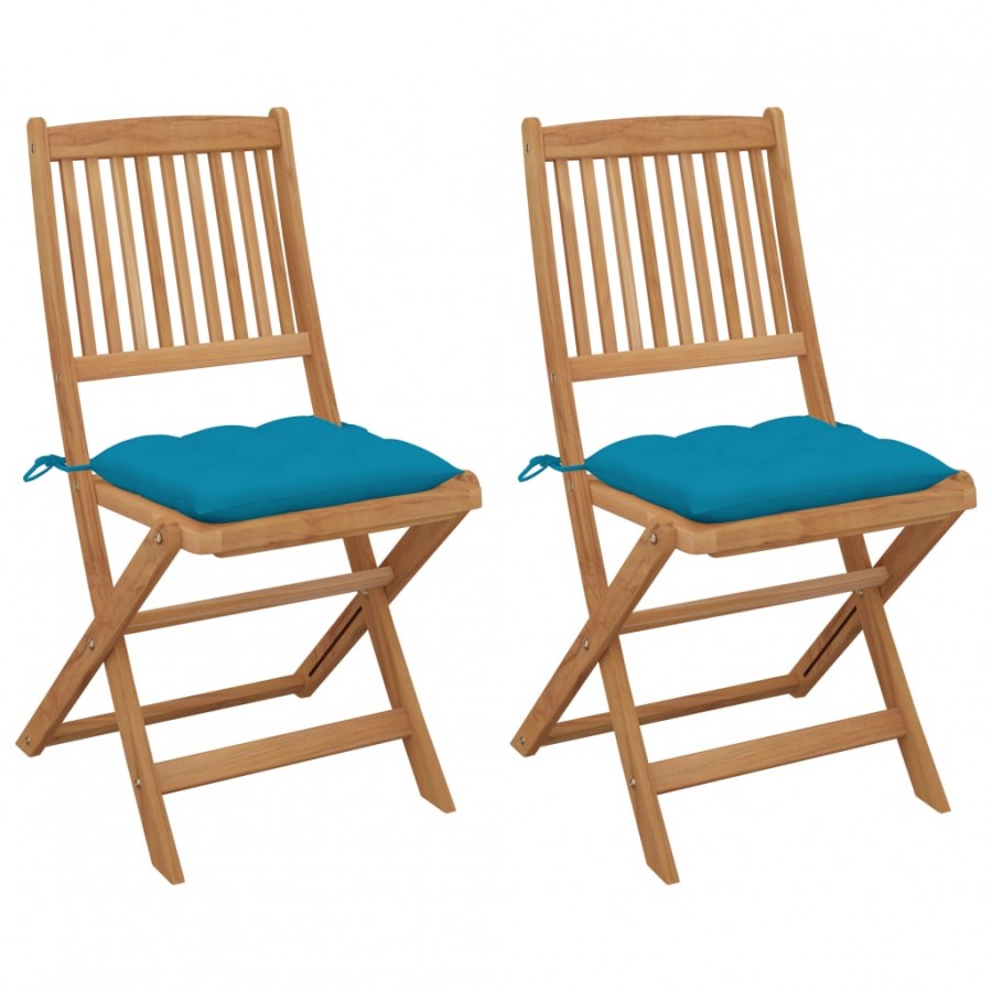 Chaises pliables de jardin 2 pcs avec coussins Bois d'acacia