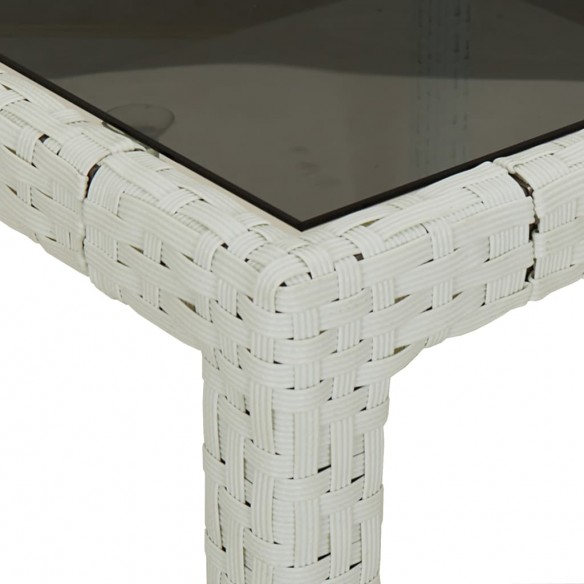 Table de jardin 90x90x75cm Verre trempé et résine tressée Blanc