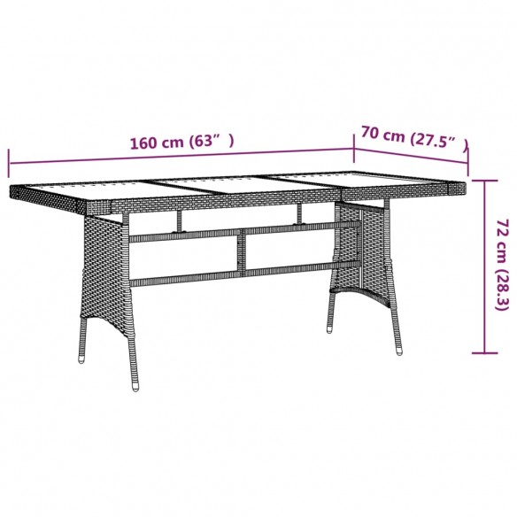 Table de jardin Noir 160x70x72 cm Résine tressée et acacia