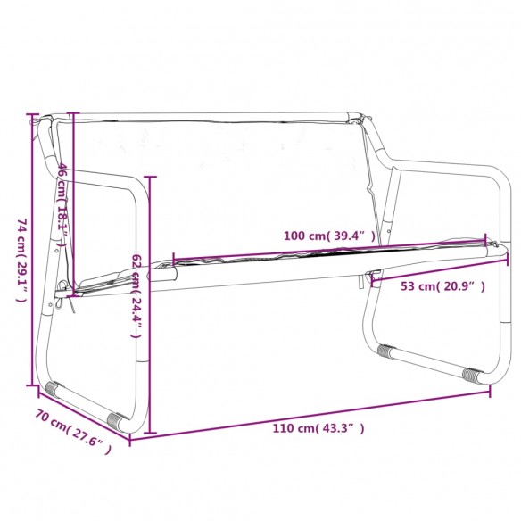 Banc de jardin à 2 places avec coussin anthracite acier