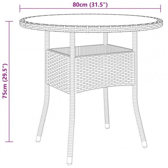 Table de jardin Ø80x75 cm Verre trempé/résine tressée Marron