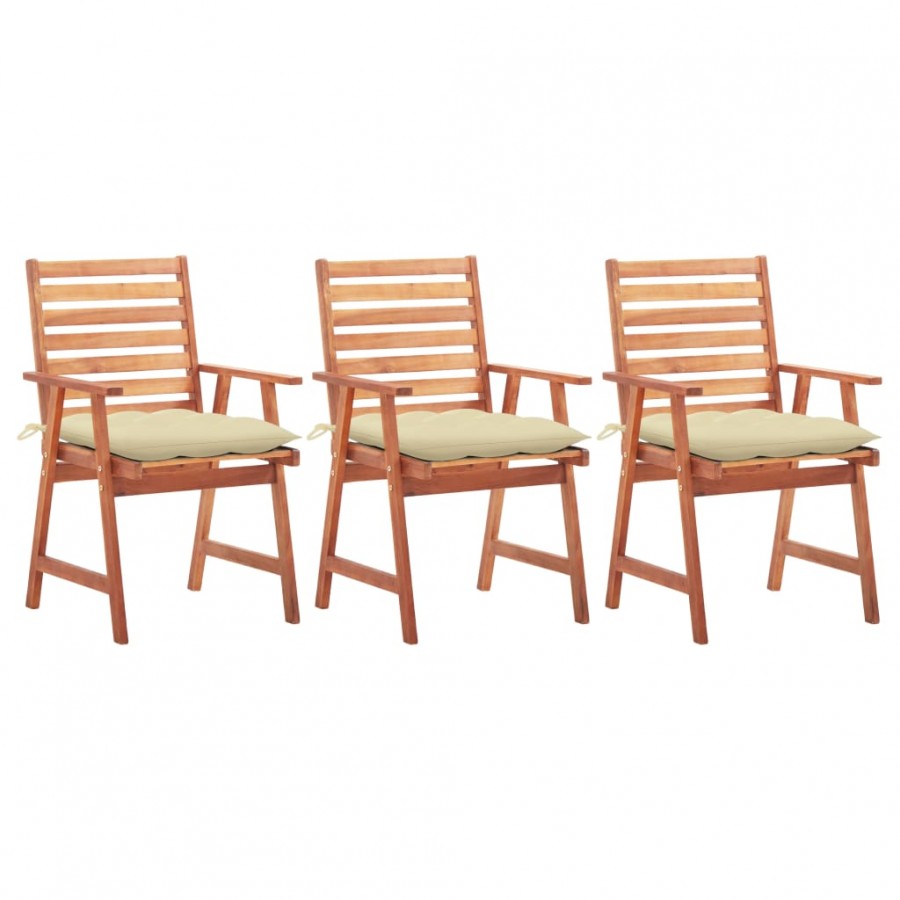 Chaises à dîner d'extérieur 3 pcs avec coussins Acacia massif