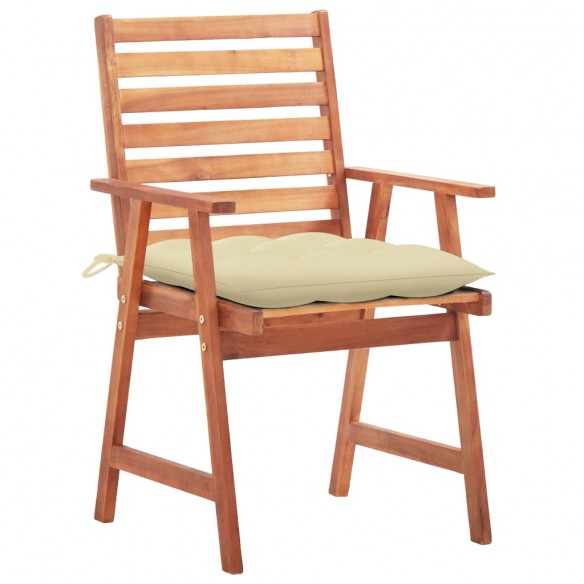 Chaises à dîner d'extérieur 3 pcs avec coussins Acacia massif