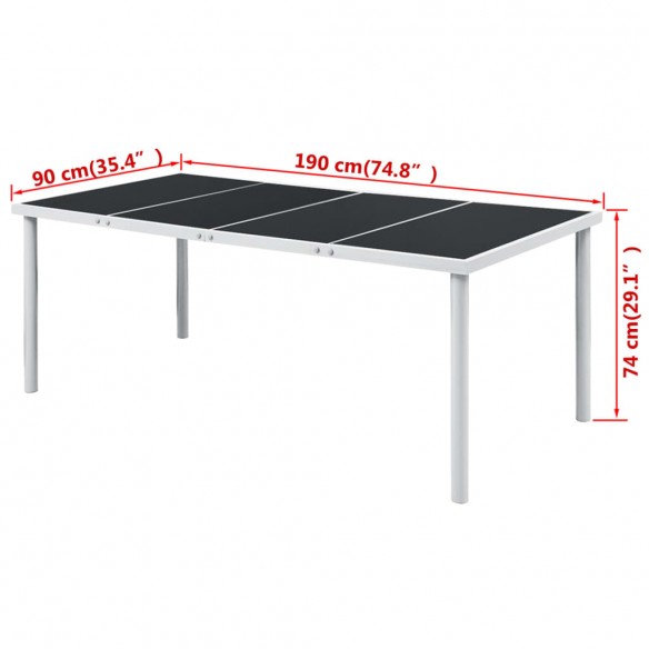 Table de jardin 190x90x74 cm Noir Acier