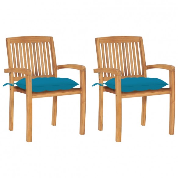 Chaises de jardin 2 pcs avec coussins bleu clair Bois de teck