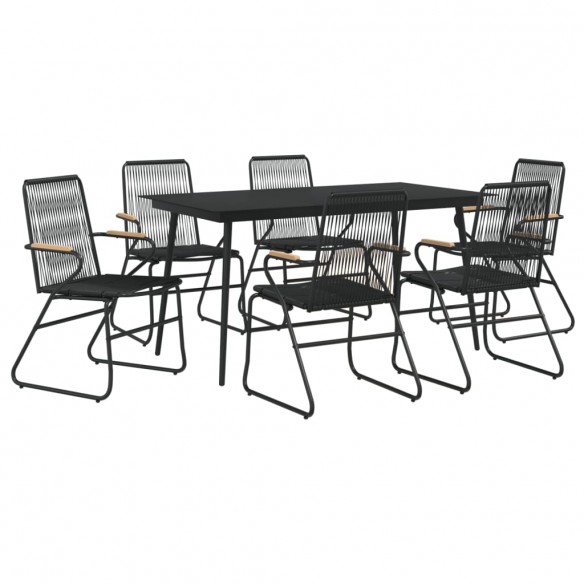 Ensemble à manger de jardin 7 pcs Noir Rotin PVC