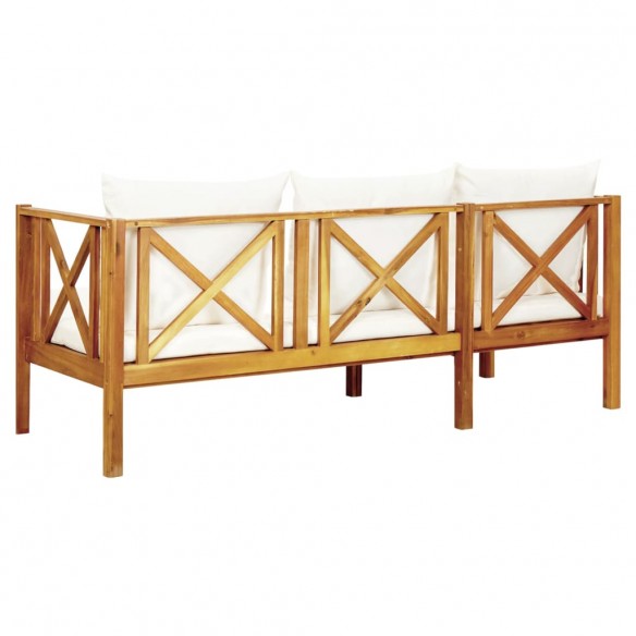 Banc de jardin 3 places et coussins 179 cm Bois d'acacia massif