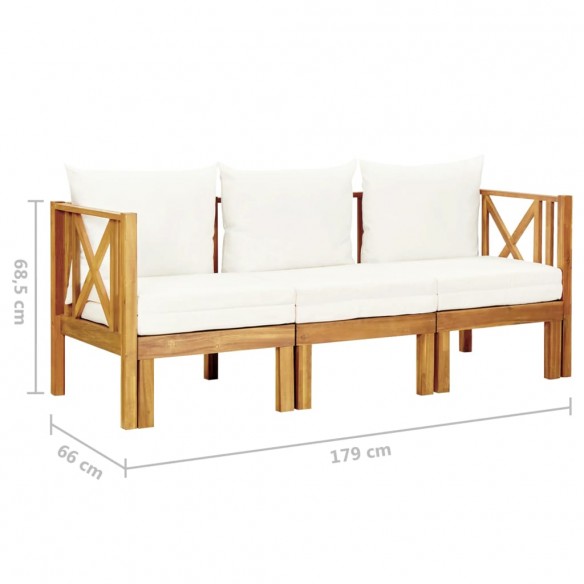 Banc de jardin 3 places et coussins 179 cm Bois d'acacia massif