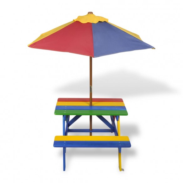 Table et bancs de pique-nique avec parasol pour enfants Bois