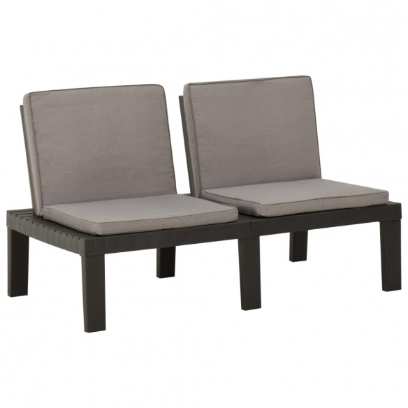 Bancs de salon de jardin avec coussins 2 pcs Plastique Gris