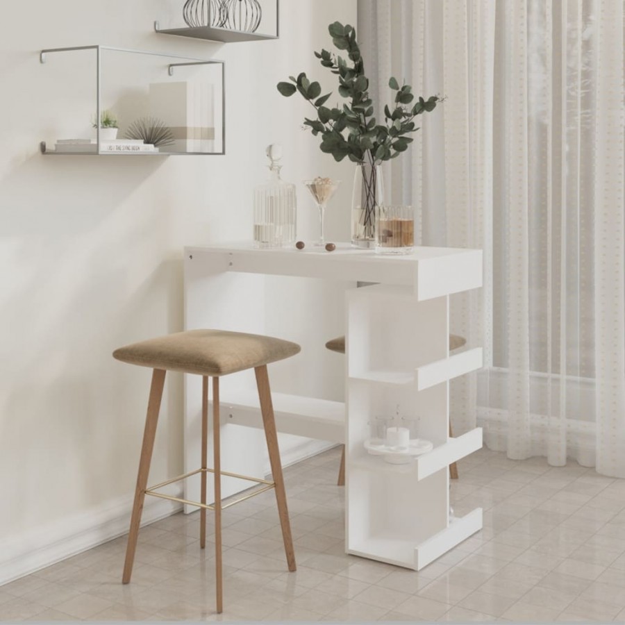 Table de bar étagère de rangement Blanc 100x50x101,5 cm Table de bar étagère de rangement Blanc 100x50x101,5 cm