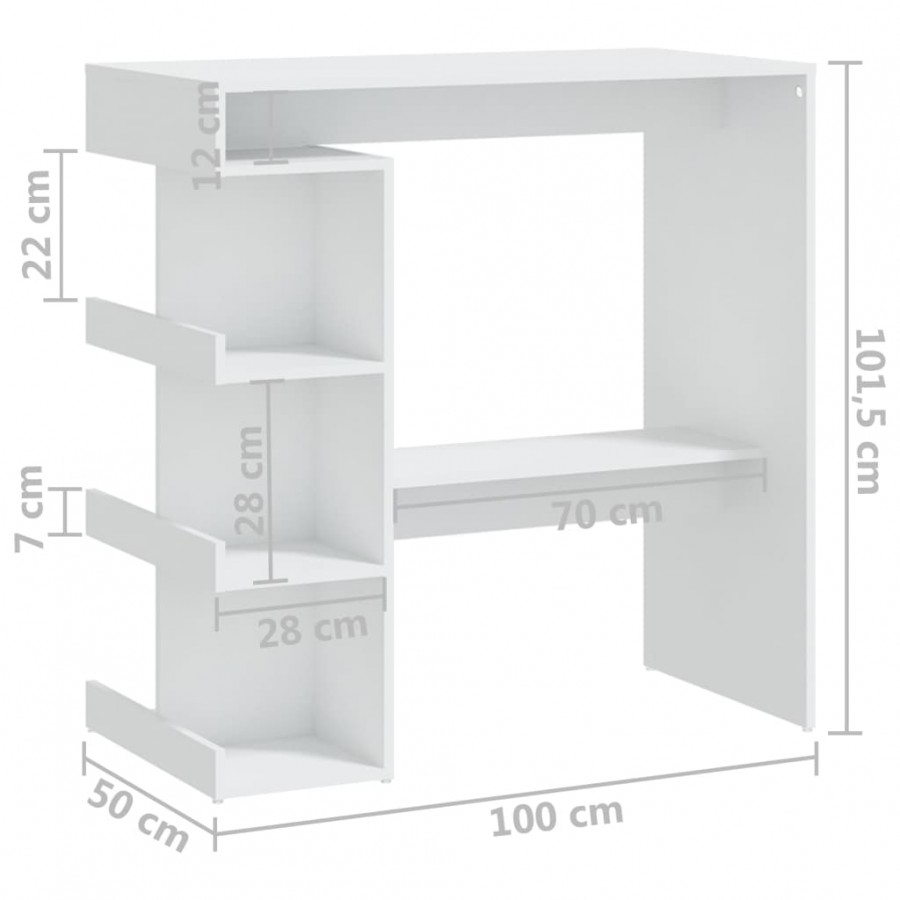 Table de bar étagère de rangement Blanc 100x50x101,5 cm Table de bar étagère de rangement Blanc 100x50x101,5 cm