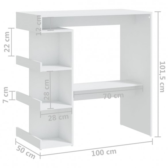 Table de bar étagère de rangement Blanc 100x50x101,5 cm