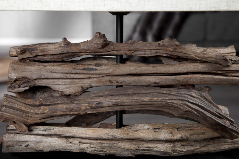 Lampe de 35cm en bois flotté et lin écrue