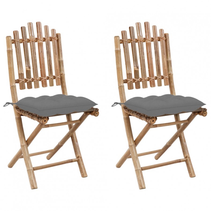 Chaises pliables de jardin 2 pcs avec coussins Bambou