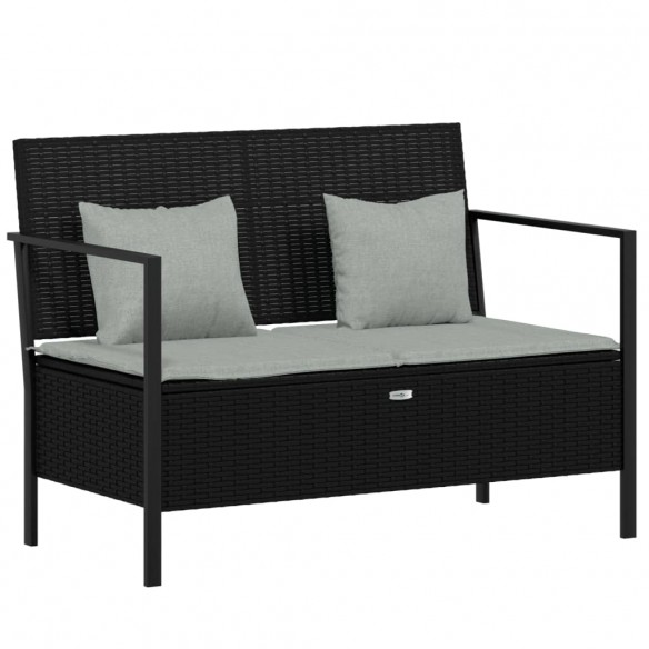 Banc de Jardin à 2 Places avec Coussins Noir Résine Tressée