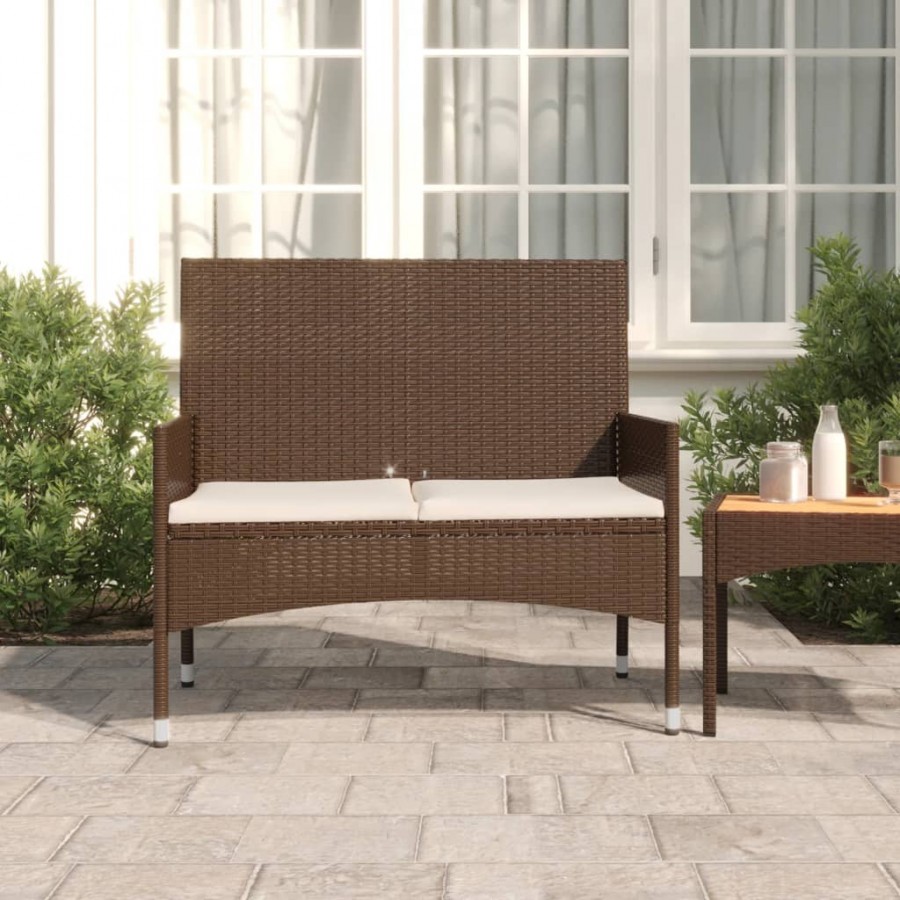 Banc de jardin à 2 places avec coussins Marron Résine tressée