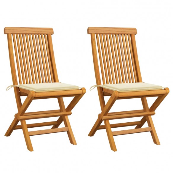 Chaises de jardin avec coussins crème 2 pcs Bois de teck massif