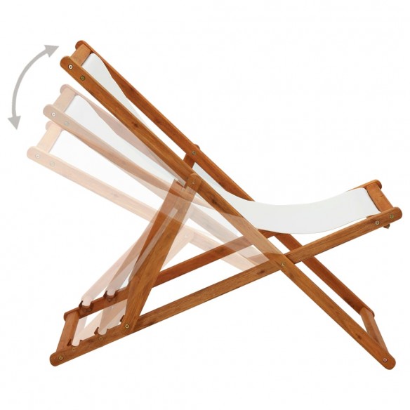 Chaise pliable de plage Bois d'eucalyptus et tissu Blanc crème