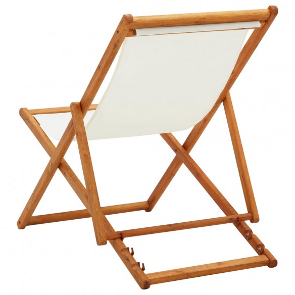 Chaise pliable de plage Bois d'eucalyptus et tissu Blanc crème