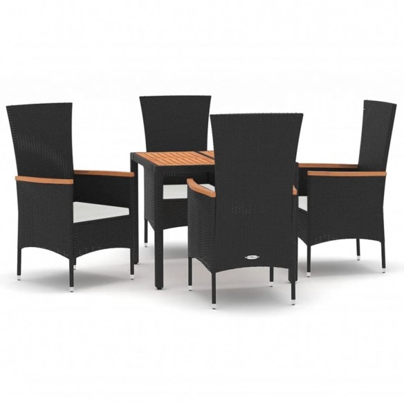 Ensemble à manger de jardin coussins 5pcs Noir Résine tressée