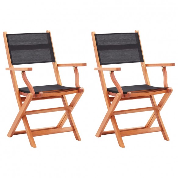 Chaises pliables de jardin 2 pcs Noir Eucalyptus et textilène