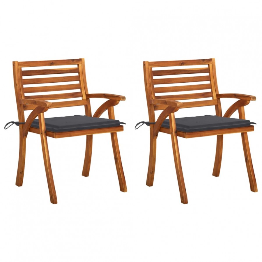 Chaises à dîner de jardin avec coussins 2 pcs Acacia massif