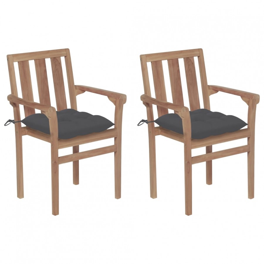 Chaises de jardin 2 pcs avec coussins anthracite Bois de teck