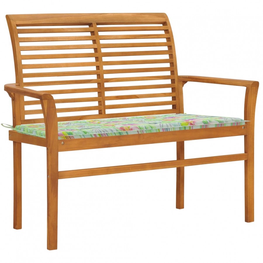 Banc de jardin et coussin à motif de feuilles 112cm Teck massif