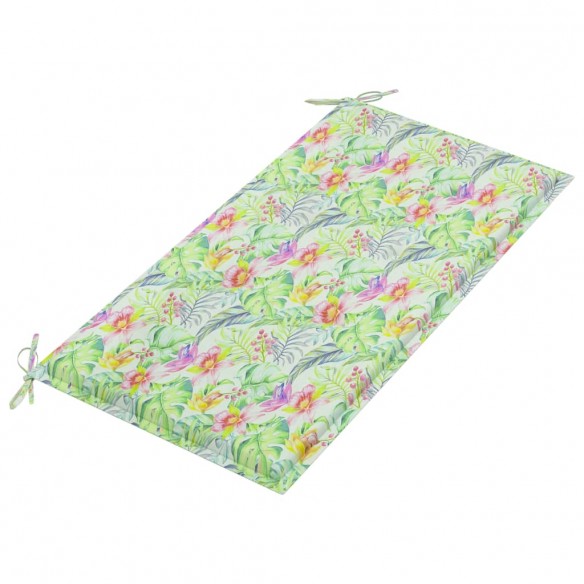 Banc de jardin et coussin à motif de feuilles 112cm Teck massif