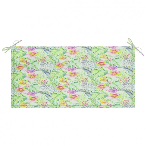 Banc de jardin et coussin à motif de feuilles 112cm Teck massif