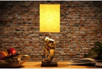 Lampe à poser 15 cm en bois flotté et lin beige
