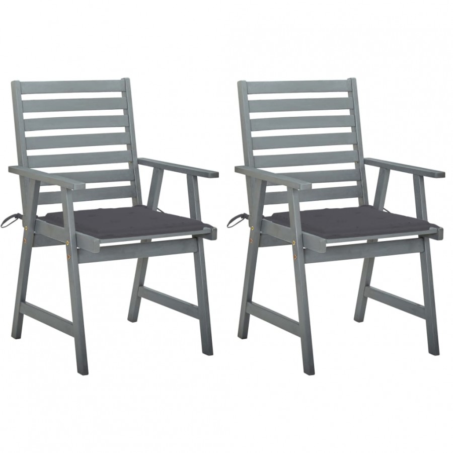 Chaises à dîner d'extérieur 2 pcs avec coussins Acacia massif