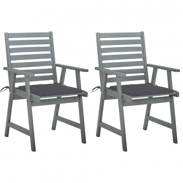 Chaises à dîner d'extérieur 2 pcs avec coussins Acacia massif