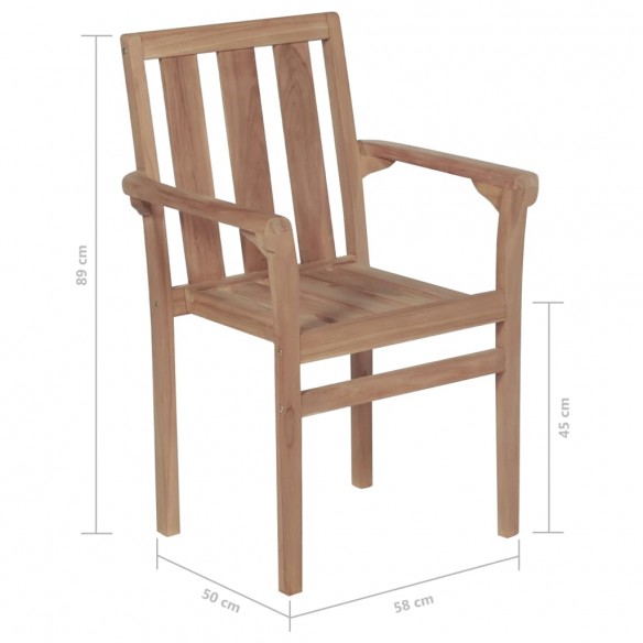 Chaises empilables de jardin 2 pcs Bois de teck solide