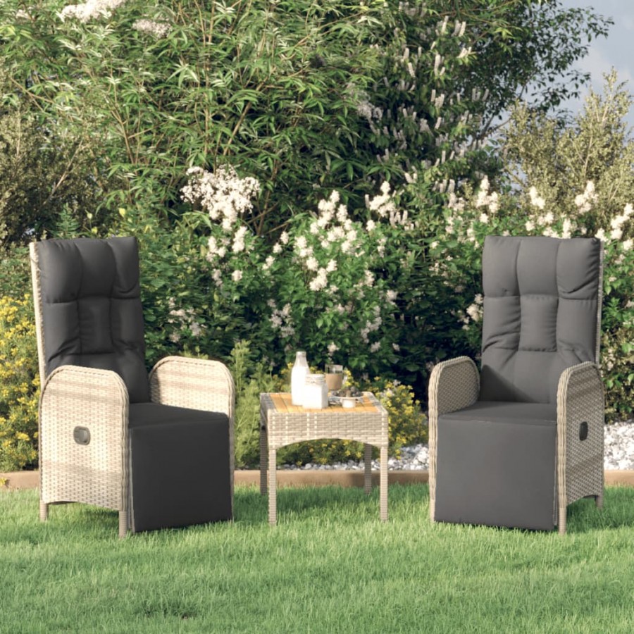 Chaises inclinables de jardin 2pcs et table gris résine tressée