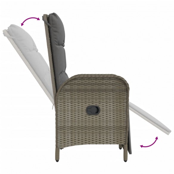 Chaises inclinables de jardin 2pcs et table gris résine tressée