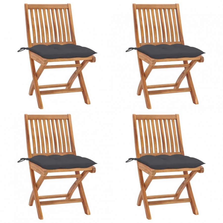 Chaises pliables de jardin avec coussins 4 pcs Teck solide