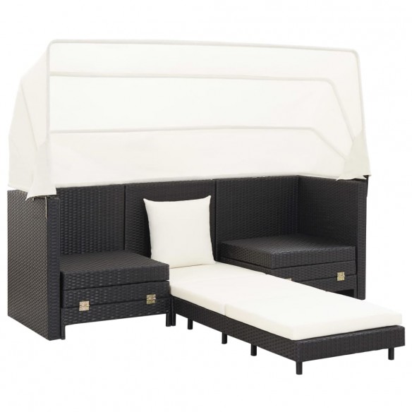 Canapé-lit extensible 3 places avec toit Résine tressée Noir