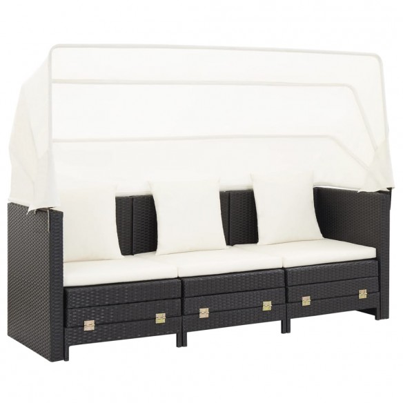 Canapé-lit extensible 3 places avec toit Résine tressée Noir