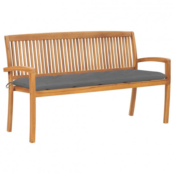 Banc de jardin empilable et coussin 159 cm Bois de teck massif