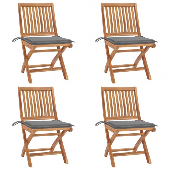 Chaises pliables de jardin avec coussins 4 pcs Teck solide