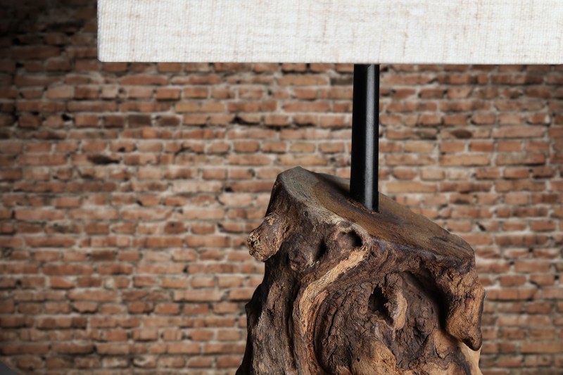 Lampe à poser 15 cm en bois flotté et lin beige